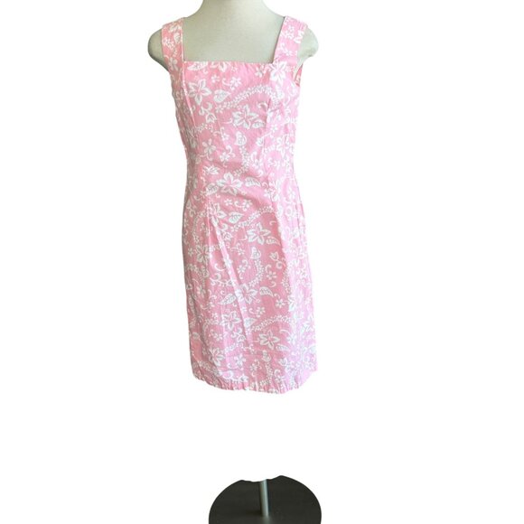 Vintage Handmade 70s Style Pink Hawaiian Floral Fitted Sleeveless Sheath Dress - Picture 2 of 6